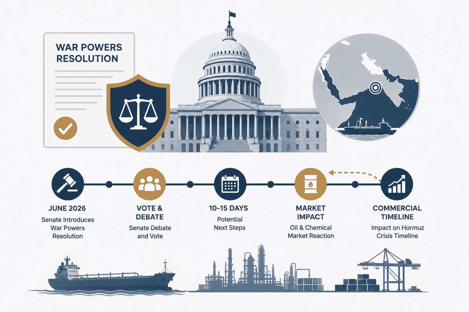 Resolución del Senado de los Estados Unidos sobre los poderes de guerra: qué significa para la cronología comercial de la crisis de Ormuz