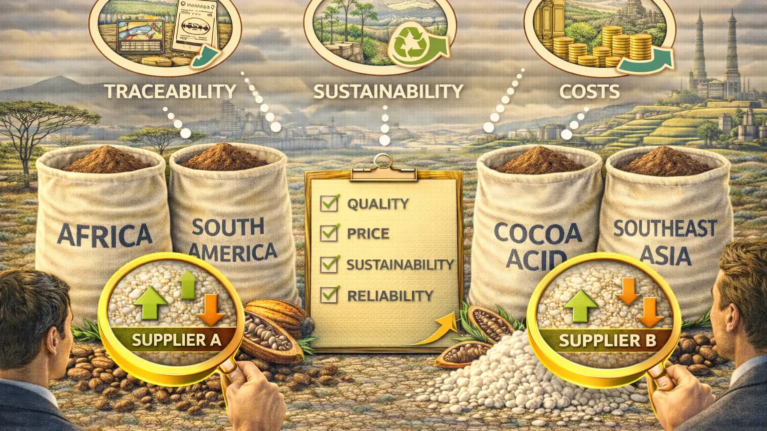 Cómo comparan los compradores a los proveedores de cacao en polvo por origen